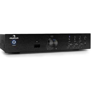 Auna Amplificatore Audio Stereo, Impianto Hifi per Casa, Controllo degli Alti, Amplificatore Subwoofer e Casse con Potenza Audio 1 Canale, Telecomando, Ingresso AUX e Speakers