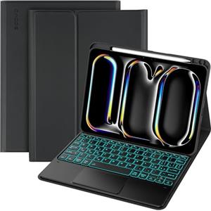 CACOE Cover con Tastiera Compatibile con iPad Pro 11 Pollici 2024 M4 con Touchpad, Custodia con Portapenne Tastiera QWERTY Wireless Staccabile con Illuminata a 7 Colori, Nero