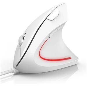 TECKNET Mouse Verticale Cablato, 6400 DPI Mouse Ergonomico con Filo, Protezione del Polso, Cavo USB 1,5 m, Mouse Silenzioso con 6 Pulsanti per PC, Laptop, Windows, Mac, Bianco