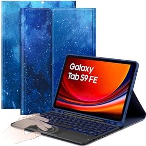 CACOE Cover con Tastiera Compatibile con Samsung Galaxy Tab S9 FE 10.9 / S9 11 2023 con Touchpad, Custodia con Portapenne Tastiera QWERTY Wireless Staccabile con Illuminazione a 7 Colori, Stella Blu