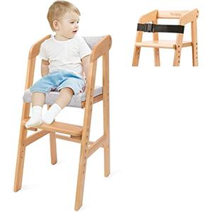 YOLEO Seggiolone Pappa in Legno, Sedia da Bambini per Studio e Mangiare, Altezza Regolabile da 46 a 52 cm, Carico da 90KG, per per bambini sopra i 2 anni e adulti (Colore legno + Cuscino)