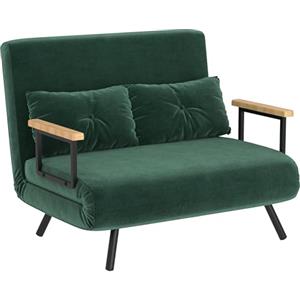 HOMCOM Divano Letto 2 Posti con Schienale Regolabile in 5 Livelli, Divano Letto Matrimoniale Pieghevole con 2 Cuscini per Soggiorno, in Tessuto Imbottito, Acciaio e Legno, 102x73x81 cm, Verde