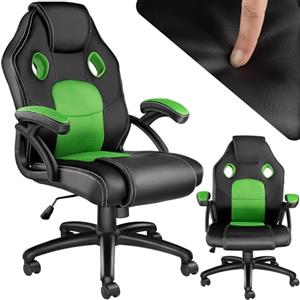 TecTake® Sedia da Ufficio Ergonomica, Sedia Scrivania con Rotazione 360°, Imbottitura Confortevole, Rivestimento Similpelle, Poltrona Gaming con Altezza Regolabile, 5 Rotelle Doppie - Nero/Verde