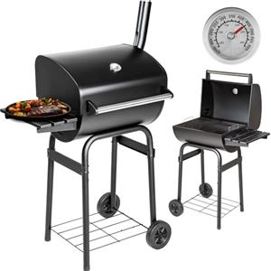 tectake® Barbecue a Carbonella con Carrello, BBQ Grill Multifunzione con Coperchio, Termometro Integrato, Aria Regolabile, Pratica Griglia di Appoggio, Comode Ruote - Nero