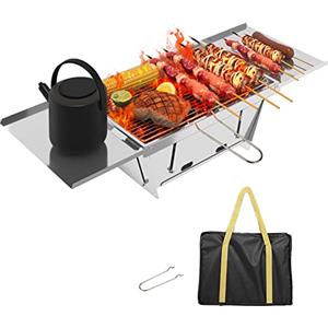 Dripex Barbecue a Carbone Portatile Griglia Pieghevole L'acciaio Piccolo Charcoal Grill Outdoor Picnic Grill per Campeggio BBQ Giardino Terrazza Party (Argento: 65 x 25 x 14cm)