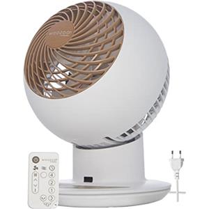 Iris Ohyama Woozoo, Ventilatore da tavolo ultra potente, silenzioso e portatile, 30m², Portata 25 m, Inclinazione multidirezionale, telecomando, timer, Soggiorno - Woozoo PCF-SC15T - Bianco opaco/Aspetto legno