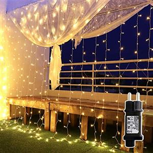 YMing 600 LED 6M x 3M Tenda Luci Decorative Esterno/Interno, Tenda Luci Decorative IP44 con 8 Modalità di Illuminazione Decorazioni Casa, Camera da Letto, Giardino- Luci LED Natale Bianco Caldo