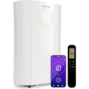 KLARSTEIN DryFy ProConnect 24L - Deumidificatore, WiFi, 305W, Serbatoio da 4L, Indicatore di umidità a LED, Filtro a Carboni Attivi, Timer 24 Ore, Silenzioso, per Casa, Bagno, Camera da Letto, Bianco