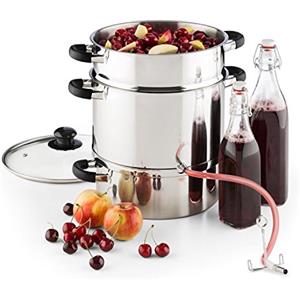 KLARSTEIN Applebee - Estrattore di Succo a Vapore Elettrico, 1500 Watt, Diametro 25 cm, 8 Litri, in Acciaio, per ca. 5 kg di Frutta, Manici Cool-Touch, Coperchio in Vetro