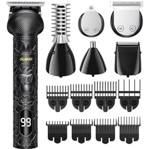 GLAKER Regolabarba Uomo, Rasoio Elettrico Barba e Capelli, Tagliacapelli Uomo Professionale, 6 in 1 Macchinetta per Barba, Capelli, Corpo, Naso e Orecchie con 150 Minuti Di Utilizzo (Nero)