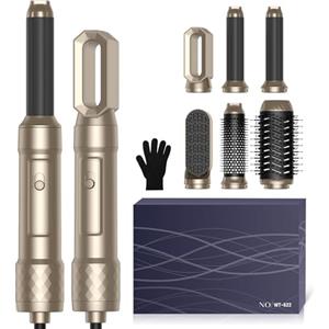 Atopskins Multifunzione Spazzola Phon, 6 in 1 Spazzola Asciugacapelli 1000W Air Styler Set Con Asciugacapelli, Spazzola Rotonda, Arricciacapelli Aria, Spazzola Lisciante per Capelli,Regalo per Donna,Oro