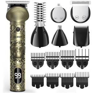 GLAKER Regolabarba Uomo, Rasoio Elettrico Barba e Capelli, Tagliacapelli Uomo Professionale, 6 in 1 Macchinetta per Barba, Capelli, Corpo, Naso e Orecchie con 150 Minuti Di Utilizzo (Oro)