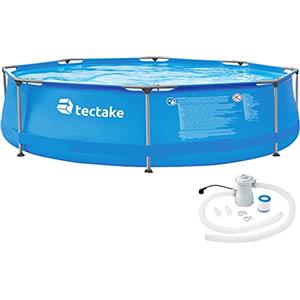 tectake® Piscina Tonda, Piscina per Bambini, Piscina per Adulti, Piscina da Esterno con Struttura Robusta, Tessuto PVC Antistrappo, Pompa Filtraggio, Ø 300 x 76 cm - Blu