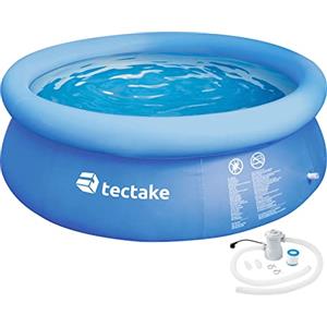 tectake® Piscina Tonda, Piscina Gonfiabile con Anello, Piscina per Bambini, Piscina per Adulti, Piscina da Esterno con Struttura Robusta, Pompa Filtraggio, Tessuto PVC Antistrappo, Ø 300x76 cm - Blu