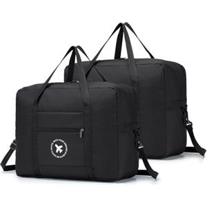 BAGZY 2x Bagaglio a Mano 45x36x20 Borsone da Viaggio Grande Pieghevole Leggero Borsa Palestra Valigia Cavalcabile Trolley Impermeabile Borsa a Tracolla Borsa Sportiva Borsa per Weekend (Nero)