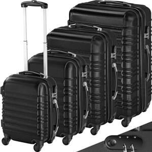 TecTake® Set Valigie Trolley Rigide, 4 Valigie con Scocca in Plastica ABS, Rotelle Girevoli a 360°, Maniglia Telescopica in Alluminio, Serratura di Sicurezza a Combinazione - Nero