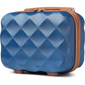 British Traveller Beauty Case 31x25x17,2cm Valigia Trolley Rigida Leggero Borsa da Toilette (13pollici, Blu/Marrone)