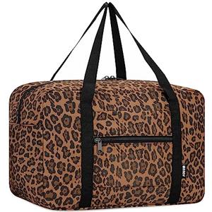 WANDF - Borsa da viaggio per aereo, piccola borsa pieghevole Ryanair 40 x 20 x 25 cm, Leopardo marrone A