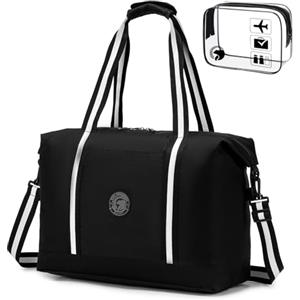 SPAHER Bagaglio a Mano Easyjet 45x36x20 Borsone da Viaggio Donna Borsa Pieghevole Uomo Borsa Tracolla Borsa da Viaggio Borsa da Cabina per Weekend Campeggio Palestra con 1 Borsa da Toilette Nero