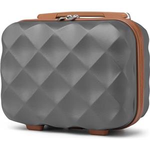 British Traveller Beauty Case 31x25x17,2cm Valigia Trolley Rigida Leggero Borsa da Toilette (13pollici, Grigio/Marrone)