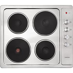 KLARSTEIN Appetito 4 - Piano Cottura a Incasso, 4 Piastre/Zone, 5500 Watt, Indicazione Calore Residuo, Manopole, 6 Livelli di Potenza, Elettrico, Acciaio Inox, Argento