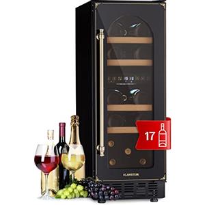 KLARSTEIN Cantinetta Vino Refrigerata a Zona Doppia per Interno/Esterni, Frigo Bar, Cantina Vino con Vetrina, Mini Frigo con Protezione UV, Frigorifero Piccolo Touch Control 5-22°C, 53L 17 Bottiglie