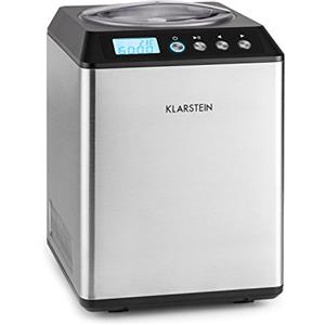 Klarstein Vanilla Sky - Macchina per Gelato, Funzione di Raffreddamento, Timer, 30-40 min, Display LED, Facile da Pulire, Acciaio Inox, Cucchiaio, 250 Watt, Capacità: 2,5 Litri, Argento