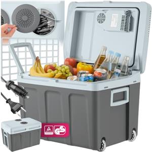 TecTake® Frigorifero Portatile e Scaldavivande 2 in 1, Mini Frigo con Modalità ECO, Frigo da Campeggio con Maniglie Pieghevoli e Ruote, Frigo Portatile Elettrico Ideale per Casa e Auto - 40L