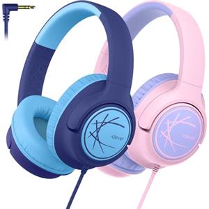 iClever Cuffie per bambini [2 confezioni], cuffie per bambini con cavo 85dBA Volume sicuro, suono stereo, over ear, pieghevoli da 3,5 mm, Aux Jack per bambini, per iPad, tablet, scuola, viaggi