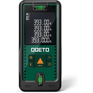 Ogeto Metro Laser 120M, OGETO Misuratore di Distanza Laser IP54 Strumento di Misura Digitale Portatile Telemetro con Livelle a Bolla e Ampio Display LCD Retroilluminato