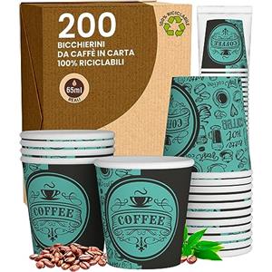 Baciato Caffè 200 Bicchierini in Carta da caffè 65ml PubGreenCUP Bicchieri Ecologici Biodegradabili Monouso Piccoli Asporto Bevande Calde