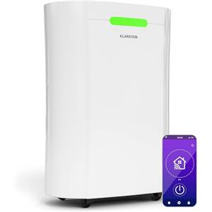 Klarstein AeroDry Smart 12l - Deumidificatore,12L/g, Serbatoio da 2,5L, WiFi, App & Alexa Control, Silenzioso: 39dB, Display LED, Filtro a Carboni, Timer, per Casa, Bagno, Camera da Letto, Bianco