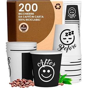 Baciato Caffè 200 Bicchierini in Carta da caffè 65ml DownupCUP Bicchieri Ecologici Biodegradabili Monouso Piccoli Asporto Bevande Calde