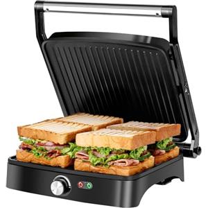 Aigostar Calore - Griglia Elettrica/Sandwich Maker/Panini Maker 3 in 1, Piastre Antiaderenti, 1800 W, Bistecchiera Elettrica con Regolatore di Temperatura, Apertura a 180°, Vassoio Raccogligocce