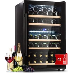 Klarstein Cantinetta Vino, Cantinetta Vino Refrigerata a Zona Doppia per Interno/Esterni, Frigo Bar, Cantina Vino con Vetrina, Mini Bar con Protezione UV, Frigo Vino Touch, 5-18°C, 41 Bottiglie