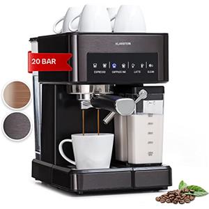 Klarstein Macchinetta Caffe Espresso 1.8L, Macchina da Caffè Freddo, Caffè Macinato e Cappuccino, Macchina Caffe Barista da 20 Bar, In Acciao Inox per Caffè Latte e Macchiato, 1350W con Montalatte