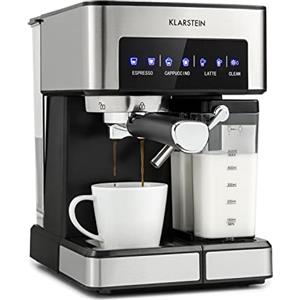 KLARSTEIN Macchinetta Espresso 1.8L a Cialde, Caffè Macinato e Cappuccino, In Acciao Inox, 1350W con Montalatte