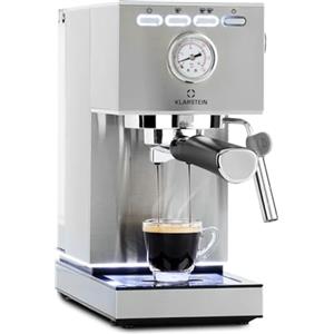 Klarstein Pausa - Macchina del caffè, espresso maker con 1350 watt, 20 bar di pressione, con serbatoio da 1,4 litri, acciaio inox, argento