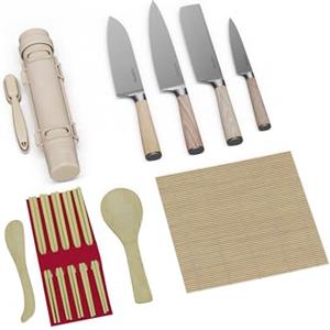 Klarstein Shibui Kit Sushi 15 Pezzi - Set Sushi Giapponese Completo con Coltelli in Acciaio Inox, Stuoie di Bambù & Accessori per Principianti & Professionisti