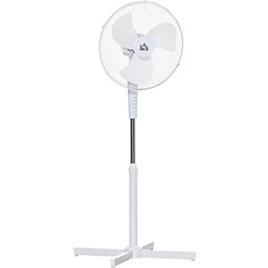 HOMCOM Ventilatore a Piantana a 3 Velocità con Altezza Regolabile, Angolo di Inclinazione a 80°, in PP, 60x60x90-120cm, Bianco