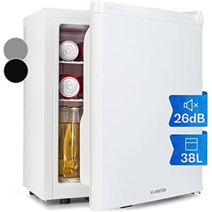 Klarstein Happy Hour Mini Frigo, Frigo Portatile da Camera, Frigorifero Piccolo Silenzioso da Ufficio, Mini Frigo Bar con Illuminazione Interna e Ripiani Rimovibili, Frigo Bar da Campeggio 6-18°C, 38L