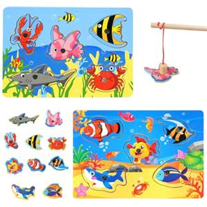 Vicloon Magnetico Giochi di Pesca per Bambini, 2Pcs Giochi Magnetici di Pesca in Legno, Giocattoli di Legno Gioco di Pesca, Giochi Montessori, Educativo Interattivi per Bambini Regalo 3 4 5 Anni (A)