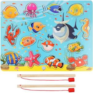 Vicloon Magnetico Giochi di Pesca per Bambini, Giochi Magnetici di Pesca in Legno, Giocattoli di Legno Gioco di Pesca, Giochi Montessori, Educativo Interattivi per Bambini Regalo 3 4 5 Anni(Oceano)