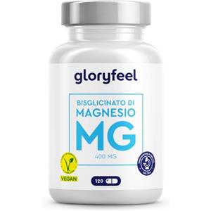 Gloryfeel Magnesio Bisglicinato alto Dosaggio - Per Muscoli, Ossa ed Equilibrio elettrolitico - Altissima Biodisponibilità - 120 Capsule Magnesio Glicinato senza Additivi - Vegano & testato in Laboratorio