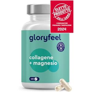 Gloryfeel Collagene + Magnesio, Integratore con Idrolizzato di Collagene 3600 mg e Puro Ossido di Magnesio, per il Benessere di Ossa e Tessuti, 450 Compresse per Oltre 2 Mesi di Scorta, Qualità Testata