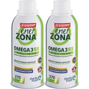 Enervit, Enerzona Omega 3 RX 270 x2 Capsule da 1g Senza Ritorno di Gusto, Integratore Omega 3 IFOS, Acidi Grassi per Cuore, Vista e Cervello, Olio di Pesce 1000mg, Fish Oil Senza Glutine