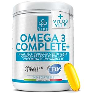 +LIFE Omega 3 IFOS 5 Stelle Certificato Con Vitamina D3 2000 UI PiuLife® 240 Softgel 2000mg EPA, 1000mg DHA Dose, Olio di Pesce Omega 3 Capsule Fish Oil, Trigliceridi, Cuore, Vista, Ossa, Cervello