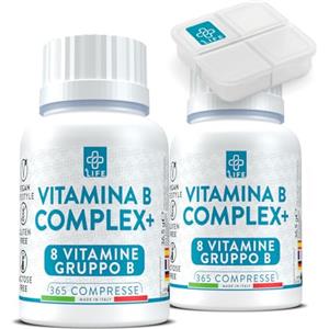 +LIFE Vitamina B Complex Alto Dosaggio 730 Compresse PiuLife® 1 Al Giorno, 100% VNR, Vitamina B6 B1 B2 B3 Niacina, B5, B8 Biotina, B9 Acido Folico, Vitamina B12, Tutte Le Vitamine Gruppo B Integratore