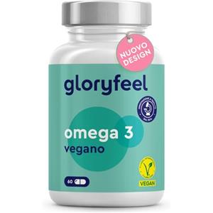 Gloryfeel Omega 3 Vegan, Olio di Alghe Omega 3 Capsule life's OMEGA, Omega 3 Vegano con 1440mg Omega-3, con 216mg EPA e 432mg DHA, Omega 3 Vegetale Puro, 100% Vegan, 60 capsule, Testato in Laboratorio