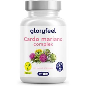 Gloryfeel Complesso di CardoMariano, con Carciofo, Dente di leone, 60 capsule, Alto dosaggio Silimarina, Qualità Premium, Integratore Depurativo Fegato, senza Stearato di Magnesio, 100% Naturale, Vegano